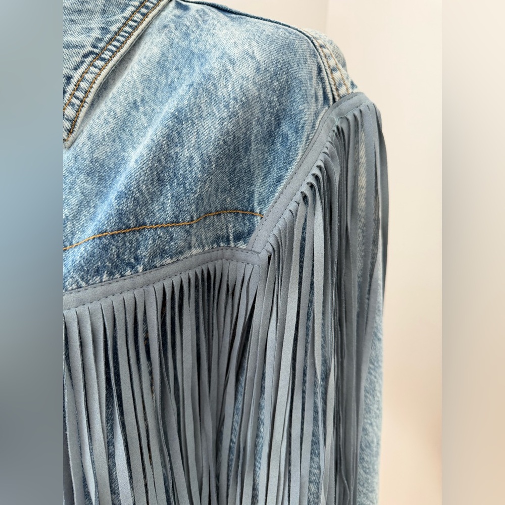 FREE PEOPLE We The Free After Hours Fringe Denim Jacket - Picture 10 of 12